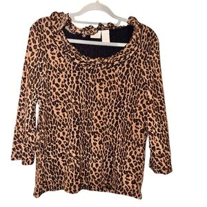 Fiorlini International leopard print ruffle‎ neck blouse brown size XL